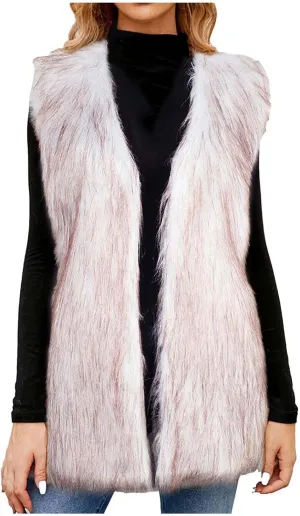 Womens Faux Fur Vest Winter Warm Short Coat Fluffy Shaggy Sleeveless Jacket Fashion Casual Fuzzy Outerwear