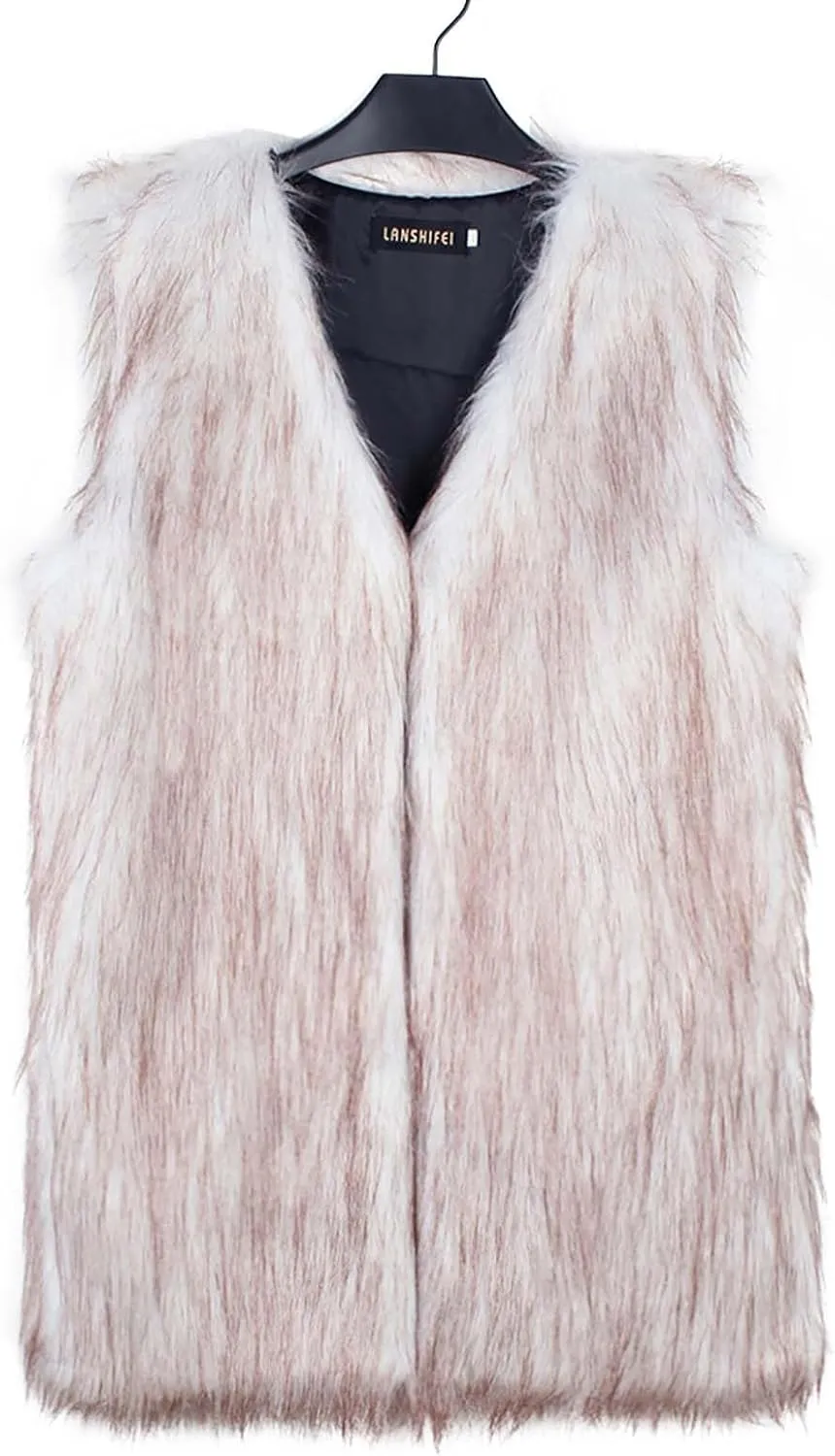 Womens Faux Fur Vest Winter Warm Short Coat Fluffy Shaggy Sleeveless Jacket Fashion Casual Fuzzy Outerwear