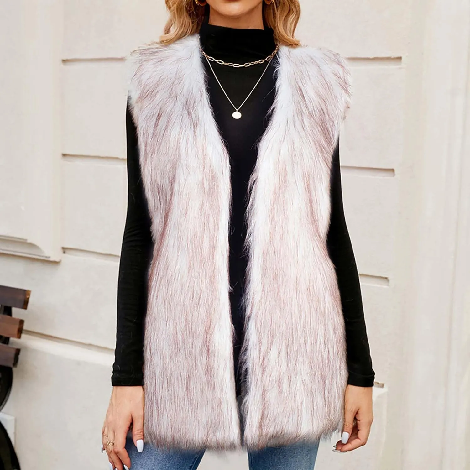 Womens Faux Fur Vest Winter Warm Short Coat Fluffy Shaggy Sleeveless Jacket Fashion Casual Fuzzy Outerwear