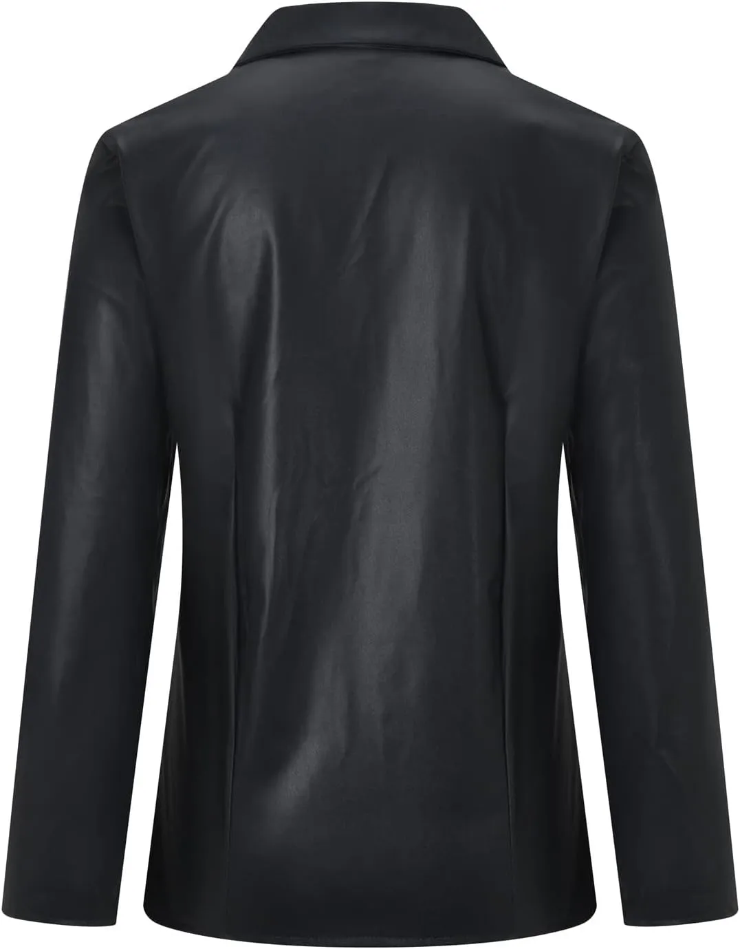 Women's Faux Leather Jacket Soft PU Snap Button Down Shirt Shacket Long Sleeve Motorcycle Fashion Leather Jacket