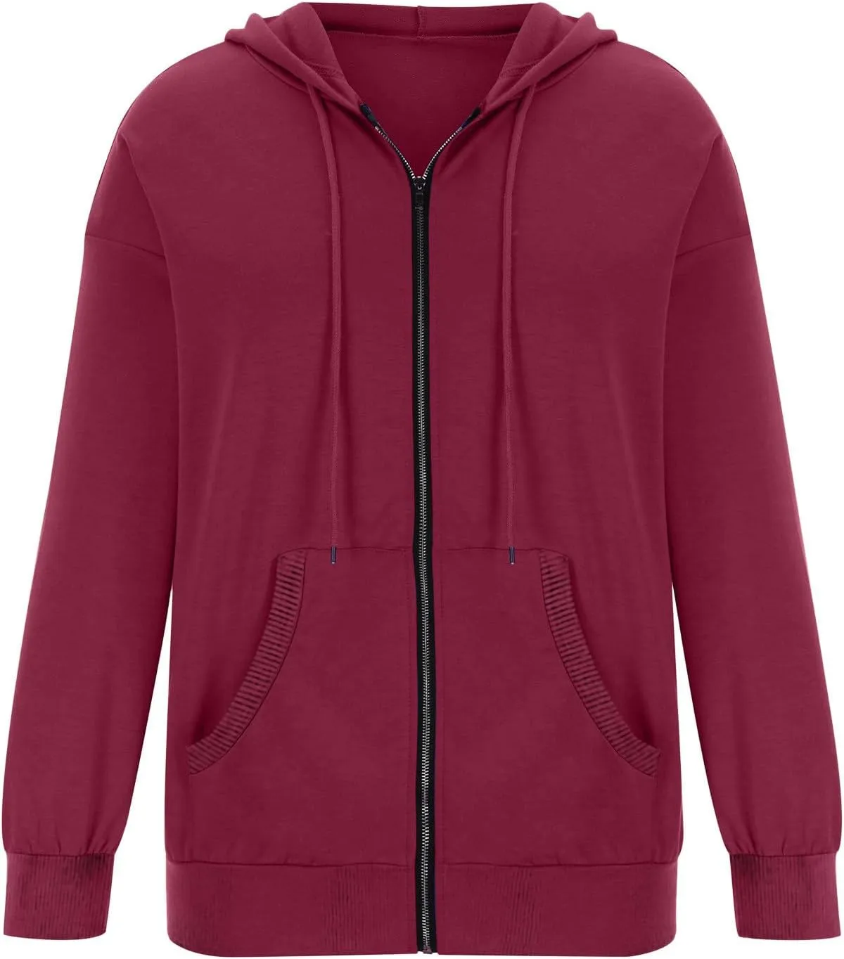 Womens Full Zip Up Hoodies Trendy 2023 Lightweight Fall Jackets Long Sleeve Solid Tunic Tops Hooded Zipper Sweatshirts