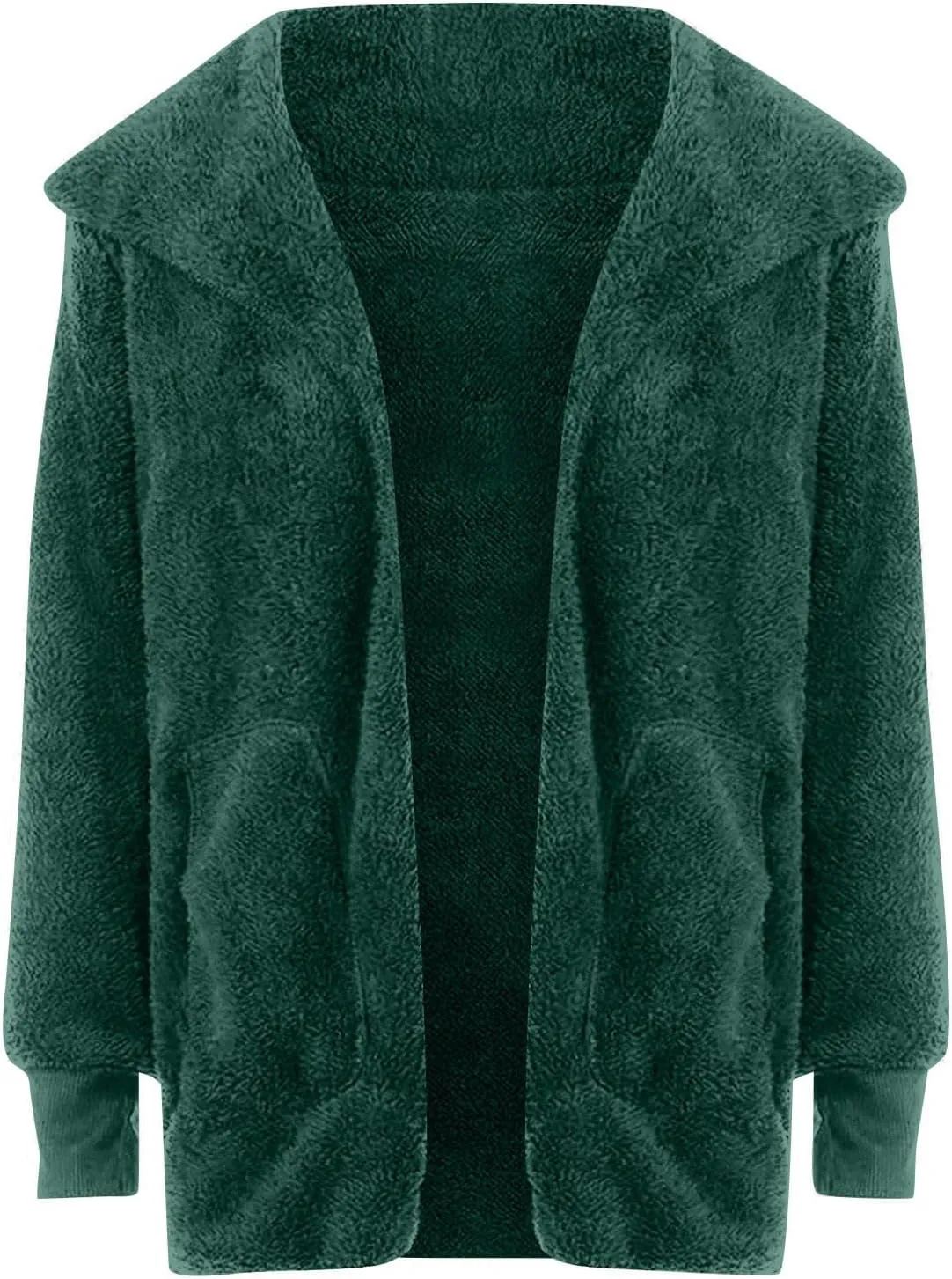 Womens Fuzzy Fleece Cardigan Coat Casual Oversized Open Front Sherpa Hooded Jackets Warm Winter Fluffy Outerwear