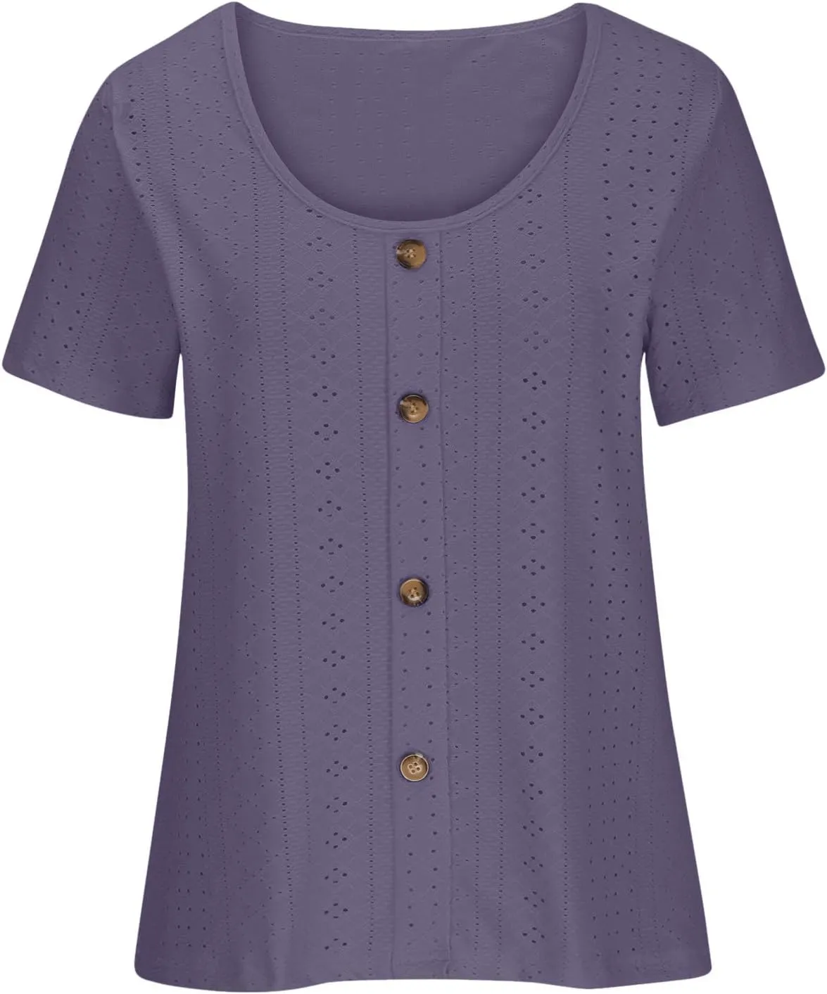 Womens Hollow Shirts Eyelet Scoop Neck Short Sleeve Business Casual Loose Plain Blouses Daily Summer Trendy Tops