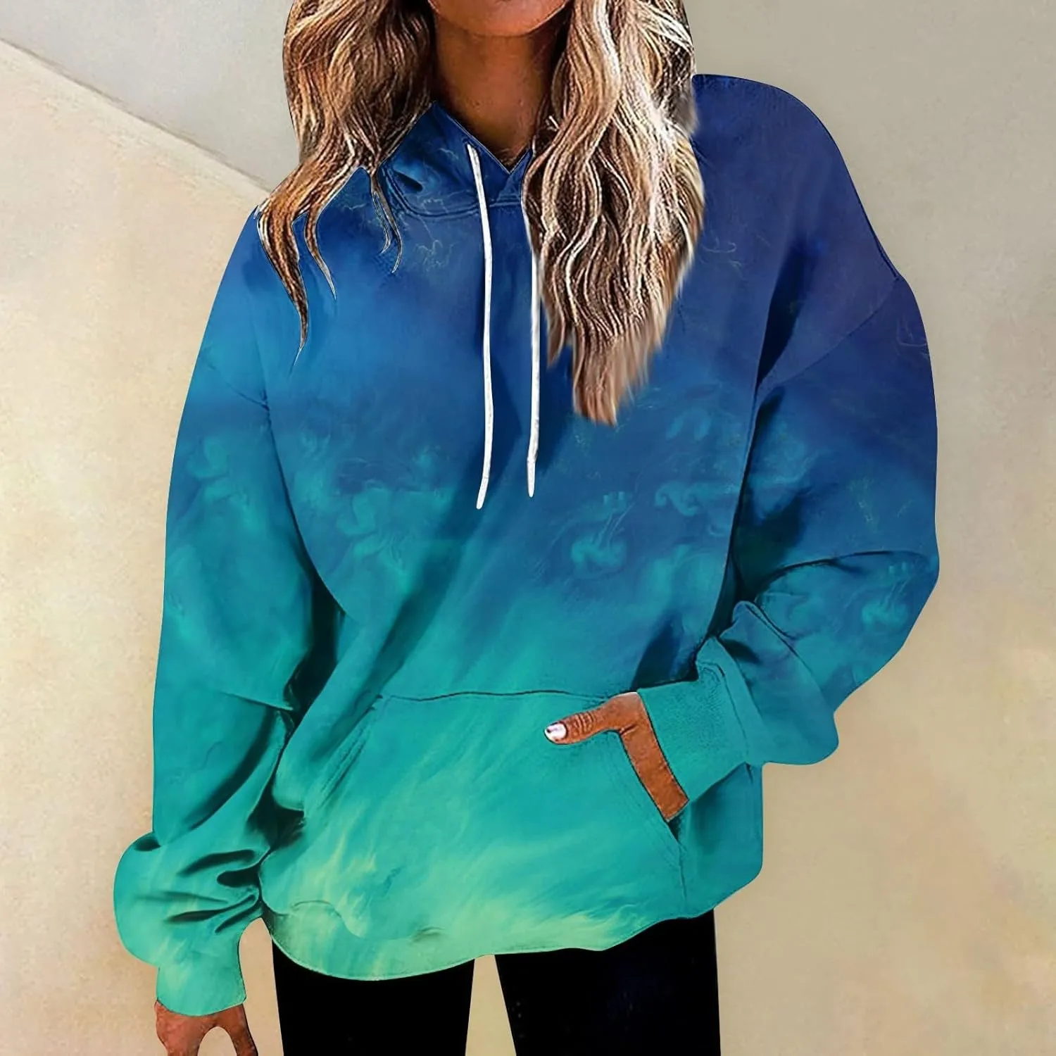 Womens Hoodies Long Sleeve Loose Sweatshirt Graphic Top Drawstring Pullover Hooded Hoodie Fall Outfits with Pocket