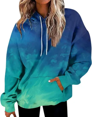 Womens Hoodies Long Sleeve Loose Sweatshirt Graphic Top Drawstring Pullover Hooded Hoodie Fall Outfits with Pocket