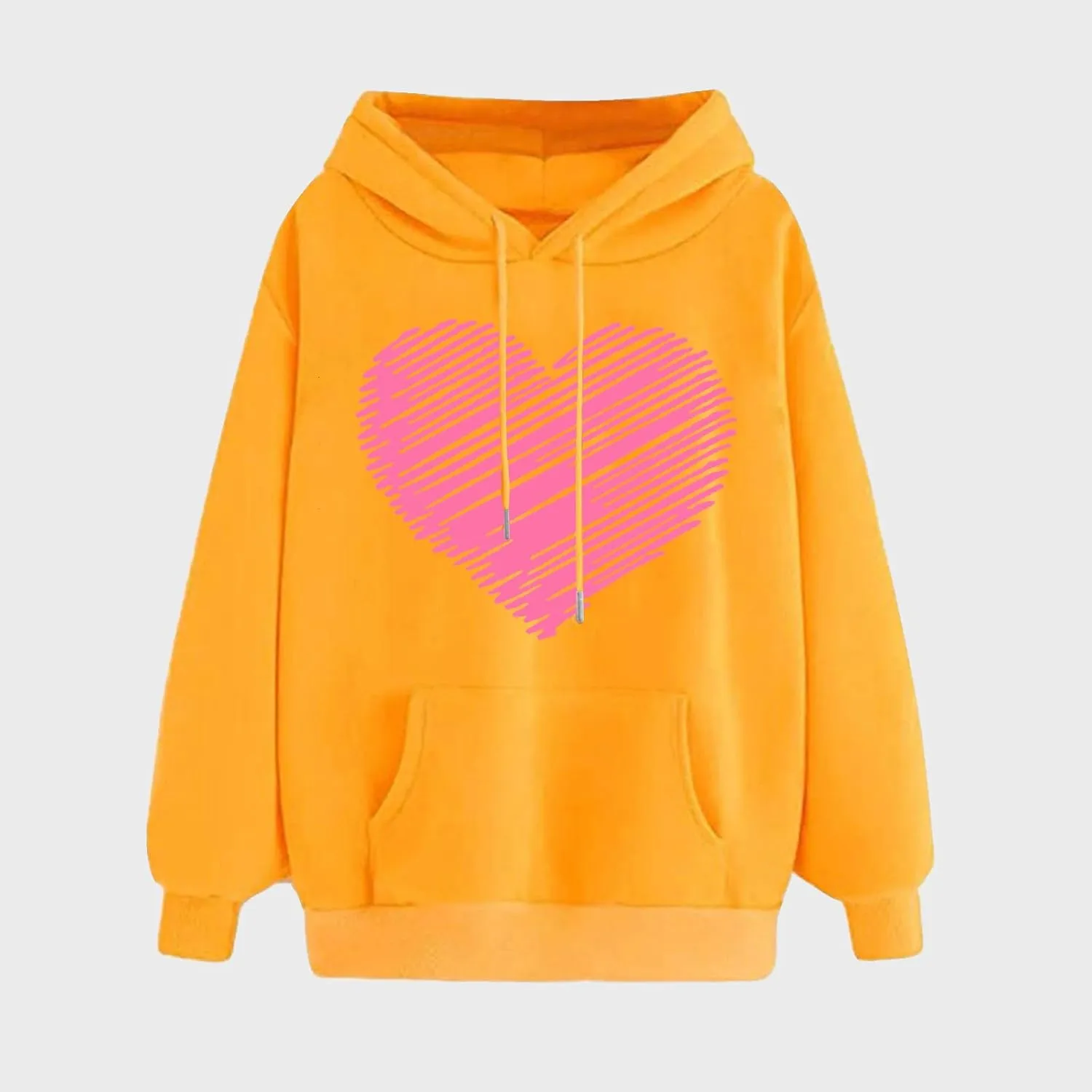 Womens Hoodies Pullover Fall Fashion Love Heart Print Long Sleeve Oversized Sweatshirt Loose Fit Blouses with Pockets