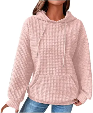 Womens Hoodies Waffle Hooded Sweatshirt Long Sleeve Casual Loose Fit Pullover Tops 2024 Fall Fashion with Pocket