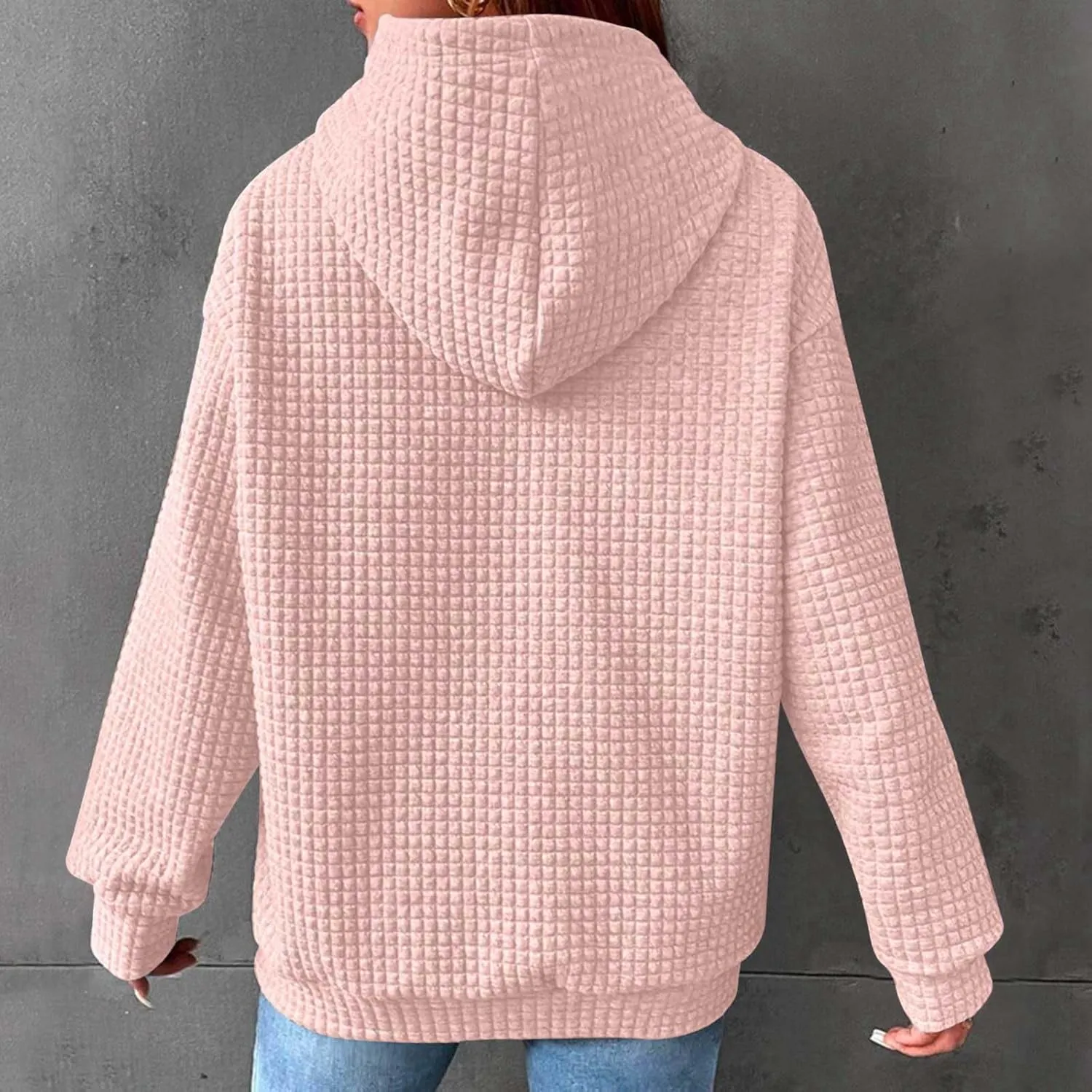 Womens Hoodies Waffle Hooded Sweatshirt Long Sleeve Casual Loose Fit Pullover Tops 2024 Fall Fashion with Pocket
