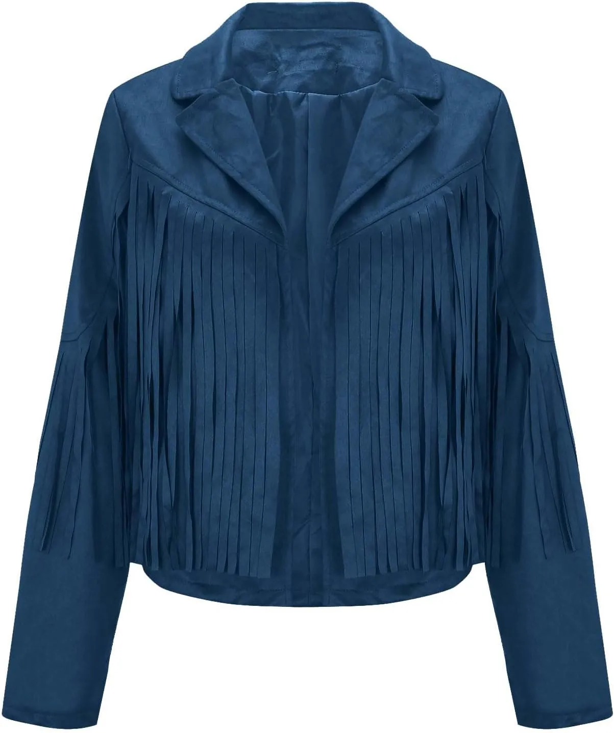 Women's Leather Jacket Faux Suede Fringe Jacket Fall Long Sleeve Lapel Vintage Coats Open Front Tassel Cardigan