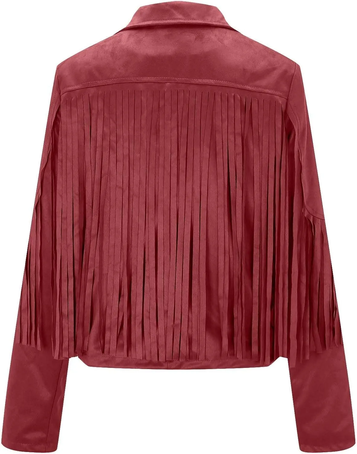 Women's Leather Jacket Faux Suede Fringe Jacket Long Sleeve Lapel Vintage Coats Open Front Tassel Cardigan