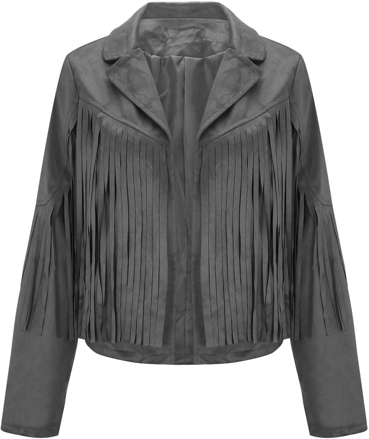Women's Leather Jacket Faux Suede Fringe Jacket Long Sleeve Lapel Vintage Coats Open Front Tassel Cardigan