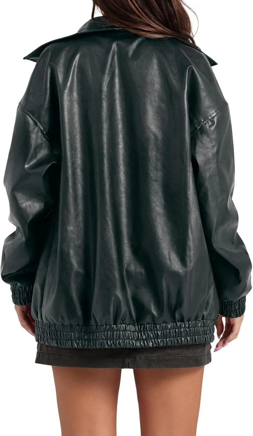 Womens Leather Jacket Oversized Leather Bomber Jackets Faux Suede Fall Fashion Motorcycle Coats Black Biker Outfits