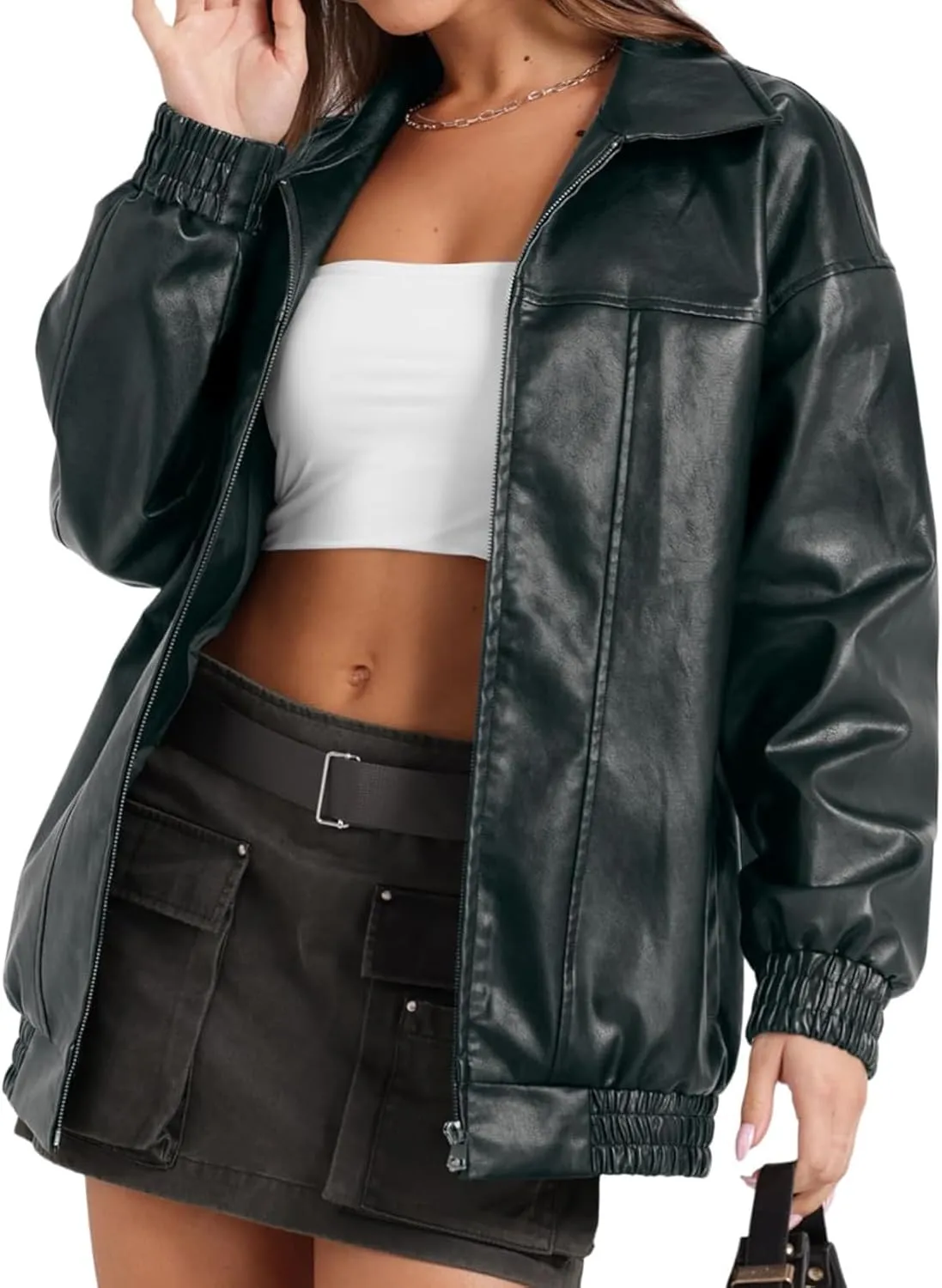 Womens Leather Jacket Oversized Leather Bomber Jackets Faux Suede Fall Fashion Motorcycle Coats Black Biker Outfits