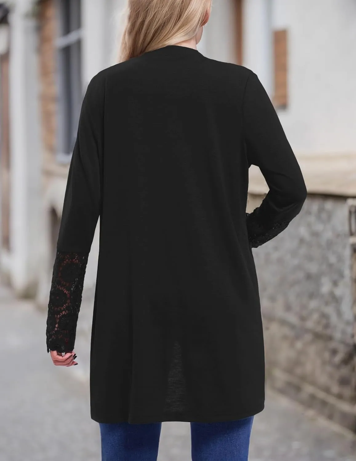 Womens Lightweight Cardigan Casual Long Lace Sleeve Knitted Cardigan Sweaters Open Front Button Down Pockets Outwear