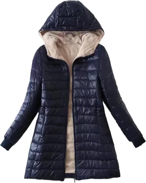 Women's Long Puffer Jacket Oversized Down Coat Lightweight Quilted Hooded Jacket Warm Fleece Lined Winter Outerwear