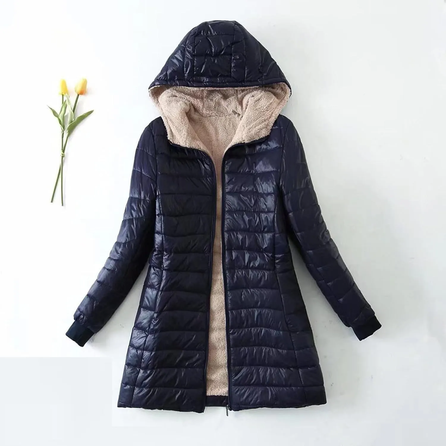 Women's Long Puffer Jacket Oversized Down Coat Lightweight Quilted Hooded Jacket Warm Fleece Lined Winter Outerwear