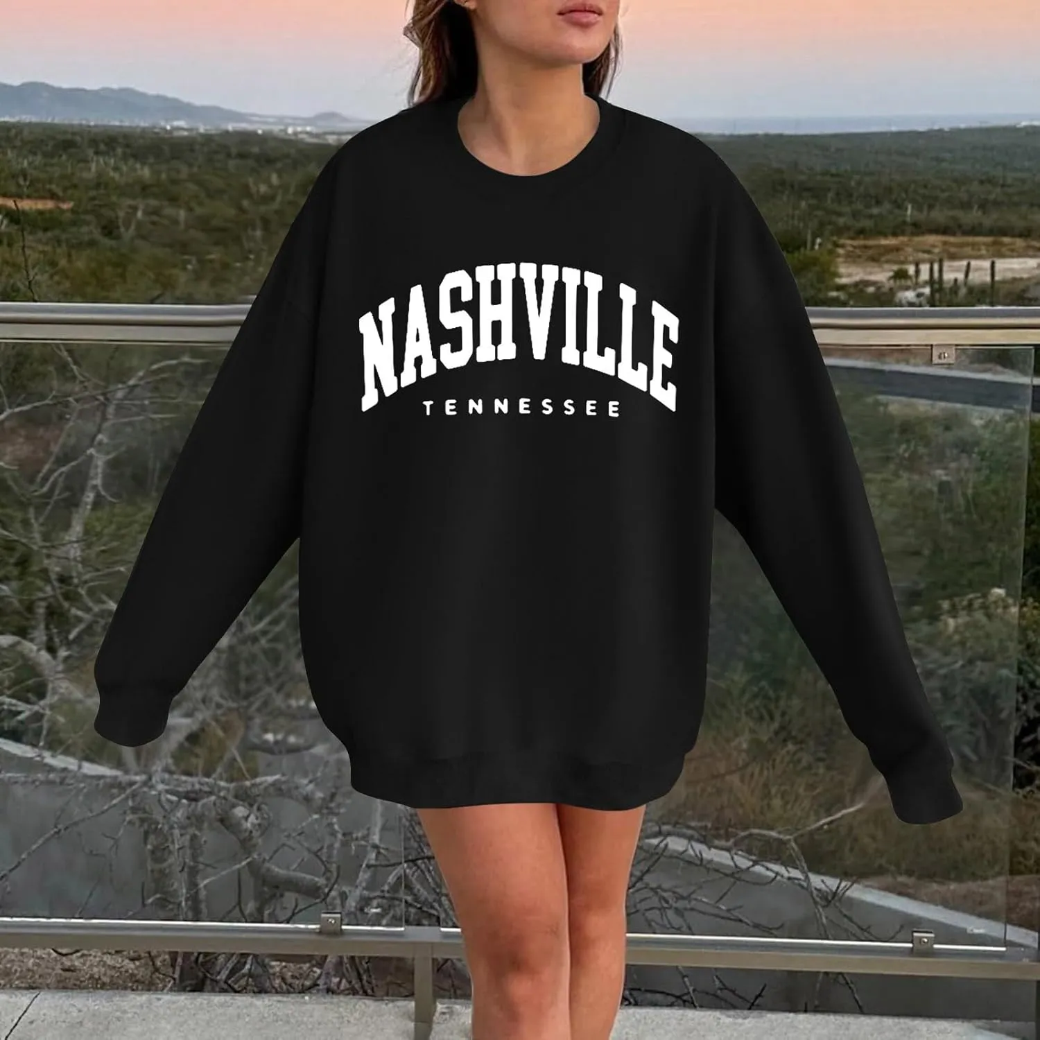 Women's Nashville Tennessee Country Sweatshirts Round Neck Workou Sports Sweaters Loose Fit Hoodies Essential Y2K