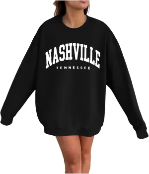 Women's Nashville Tennessee Country Sweatshirts Round Neck Workou Sports Sweaters Loose Fit Hoodies Essential Y2K