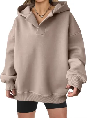 Women's Oversized Hoodies V Neck Sweatshirts Long Sleeve Pullover Casual Fall Teen Girls Preppy Trendy Clothes