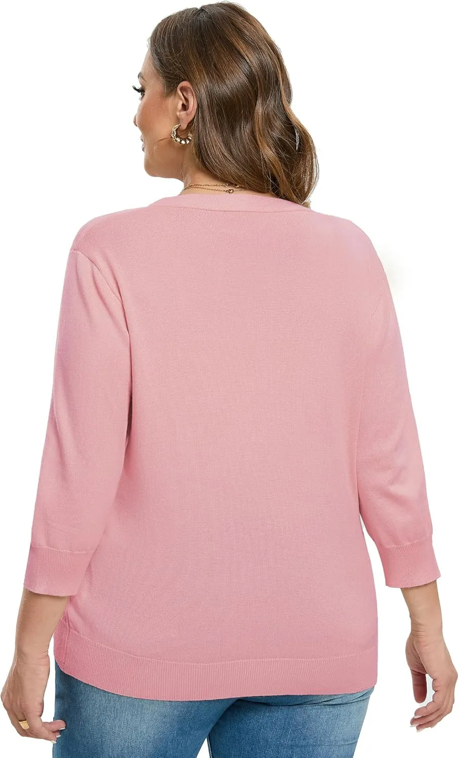 Women's Plus Size Cardigan Open Front Oversized Button Lightweight Sweaters V Neck Loose 3/4 Sleeve Cardigans Knit Outwear