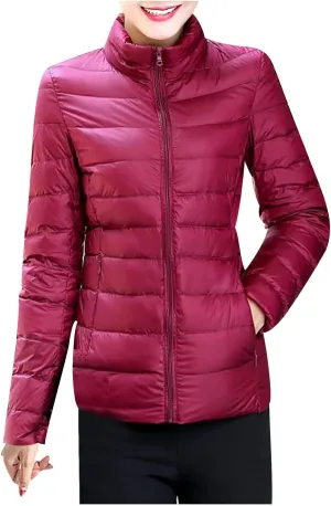 Women's Puffer Jacket Lightweight Stand Collar Coat Zip up down Jackets Winter Warm Outerwear with Pockets