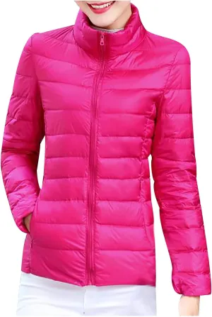 Women's Puffer Jacket Lightweight Stand Collar Coat Zip up down Jackets Winter Warm Outerwear with Pockets
