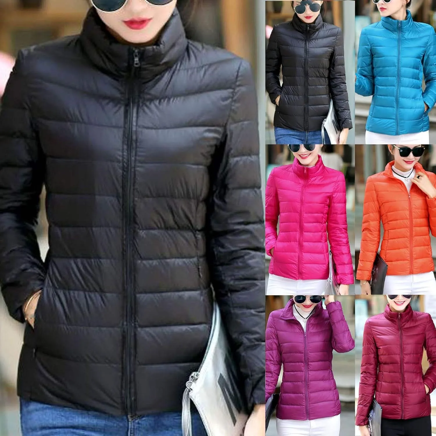 Women's Puffer Jacket Lightweight Stand Collar Coat Zip up down Jackets Winter Warm Outerwear with Pockets