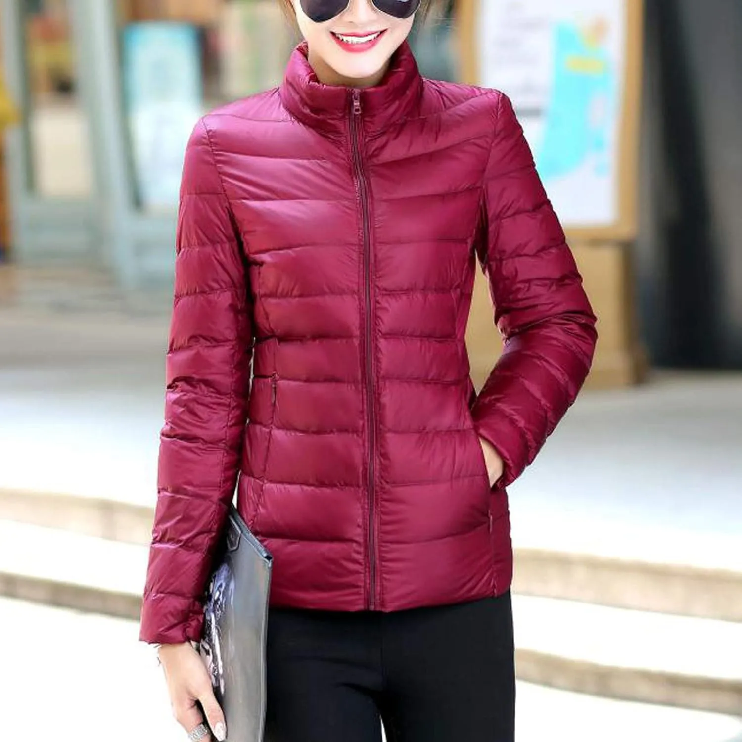 Women's Puffer Jacket Lightweight Stand Collar Coat Zip up down Jackets Winter Warm Outerwear with Pockets