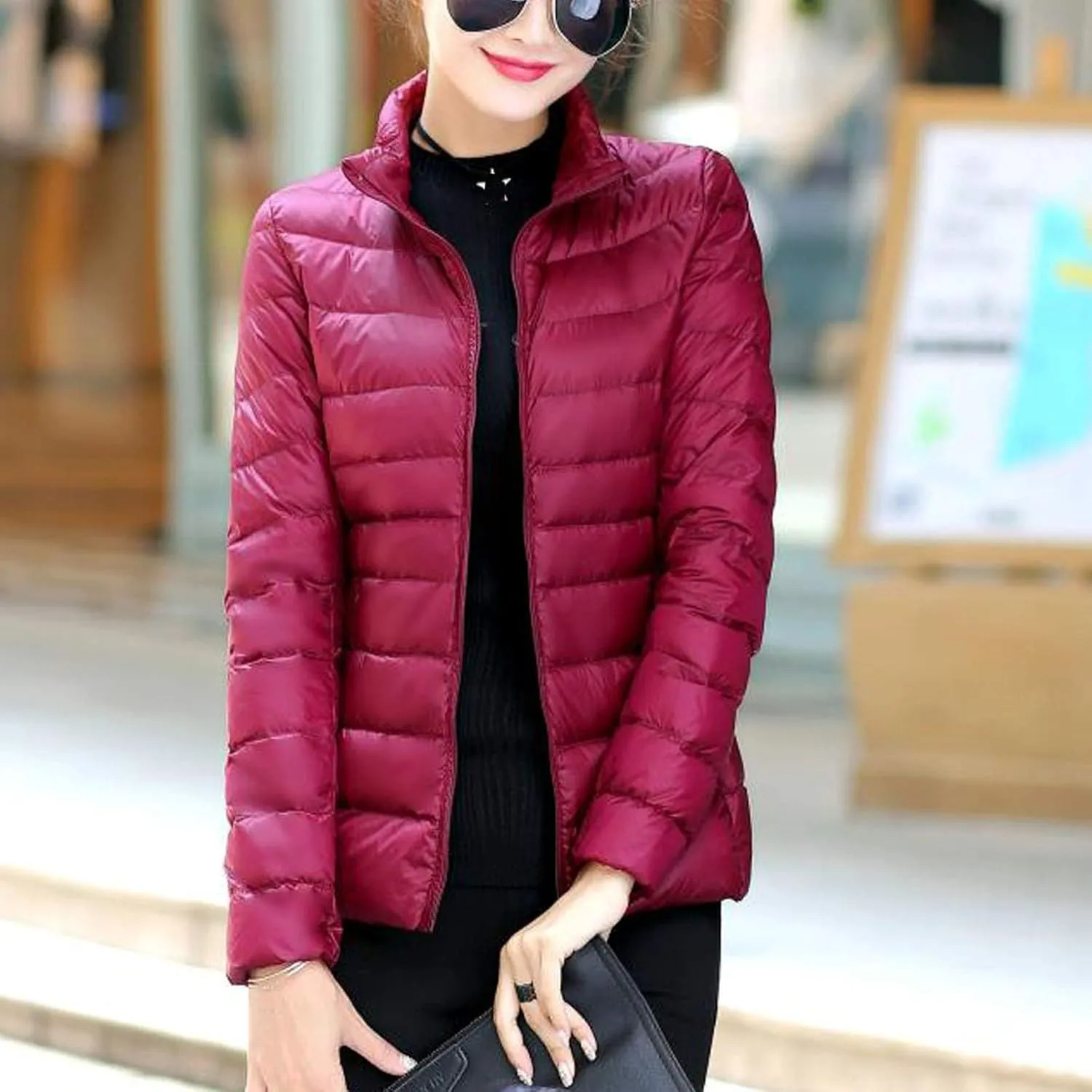 Women's Puffer Jacket Lightweight Stand Collar Coat Zip up down Jackets Winter Warm Outerwear with Pockets
