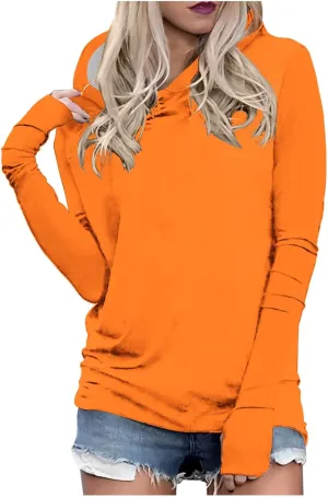 Womens Pullover Hoody Tops with Thumb Holes Plus Size Long Sleeve Fall Spring Shirts No Feece Not Sweatshirt Tops