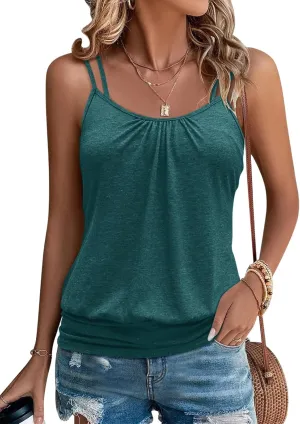 Women's Sexy Spaghetti Strap Tank Tops Banded Bottom Scoop Neck Sleeveless Tops 2025