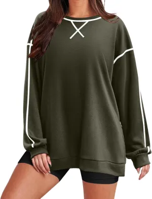 Women's Side Zipper Oversize Sweatshirts Crewneck Pullover Trendy Solid Color Long Sleeve Casual Soft Sweatshirt Tops
