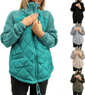 Women's Stand Collar Lightweight Quilted Jacket Fall Winter Cotton Padded Puffer Jacket Oversized Zip Up Outwear Coat