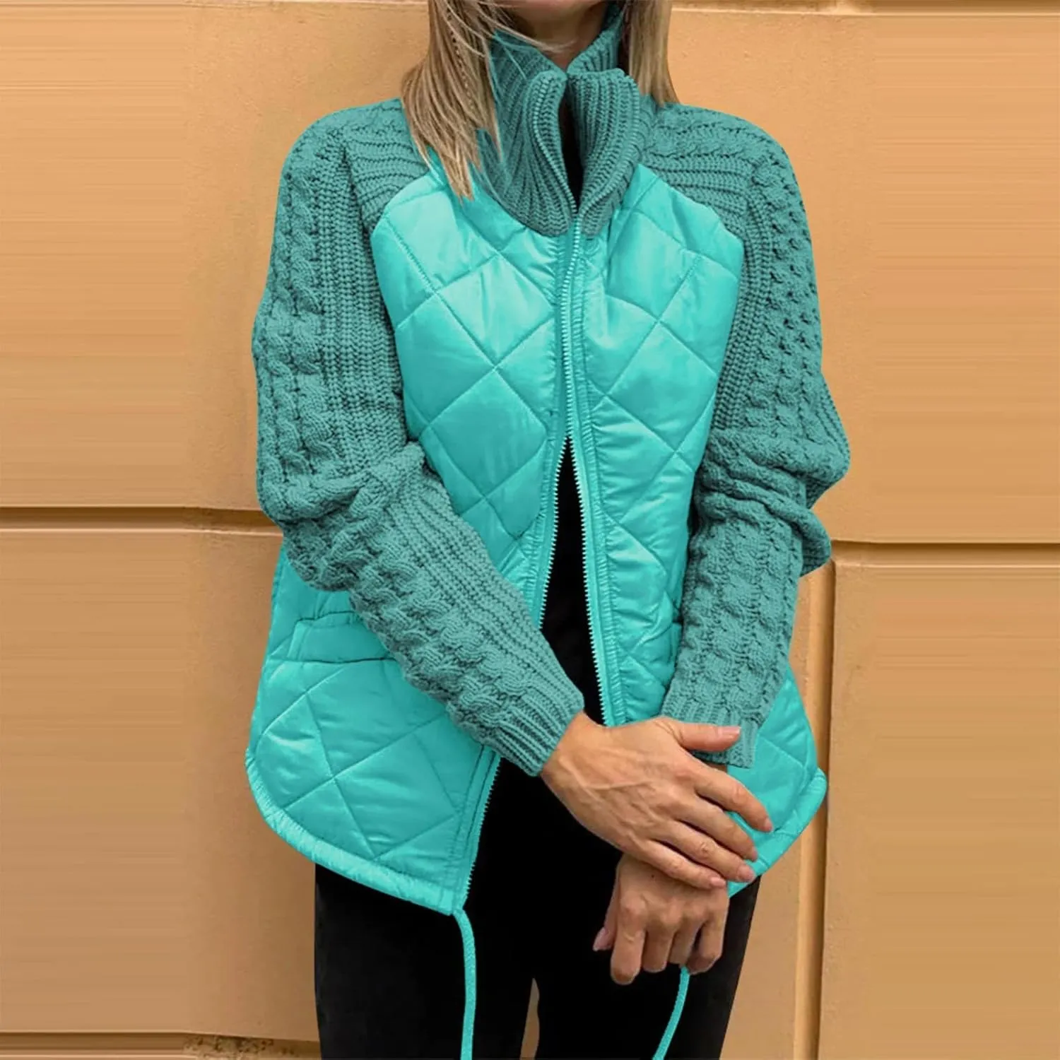 Women's Stand Collar Lightweight Quilted Jacket Fall Winter Cotton Padded Puffer Jacket Oversized Zip Up Outwear Coat