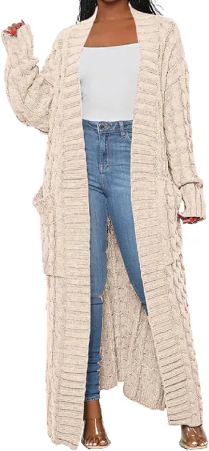 Womens Stylish Cable Knit Dual Chunky Cardigan with Pockets