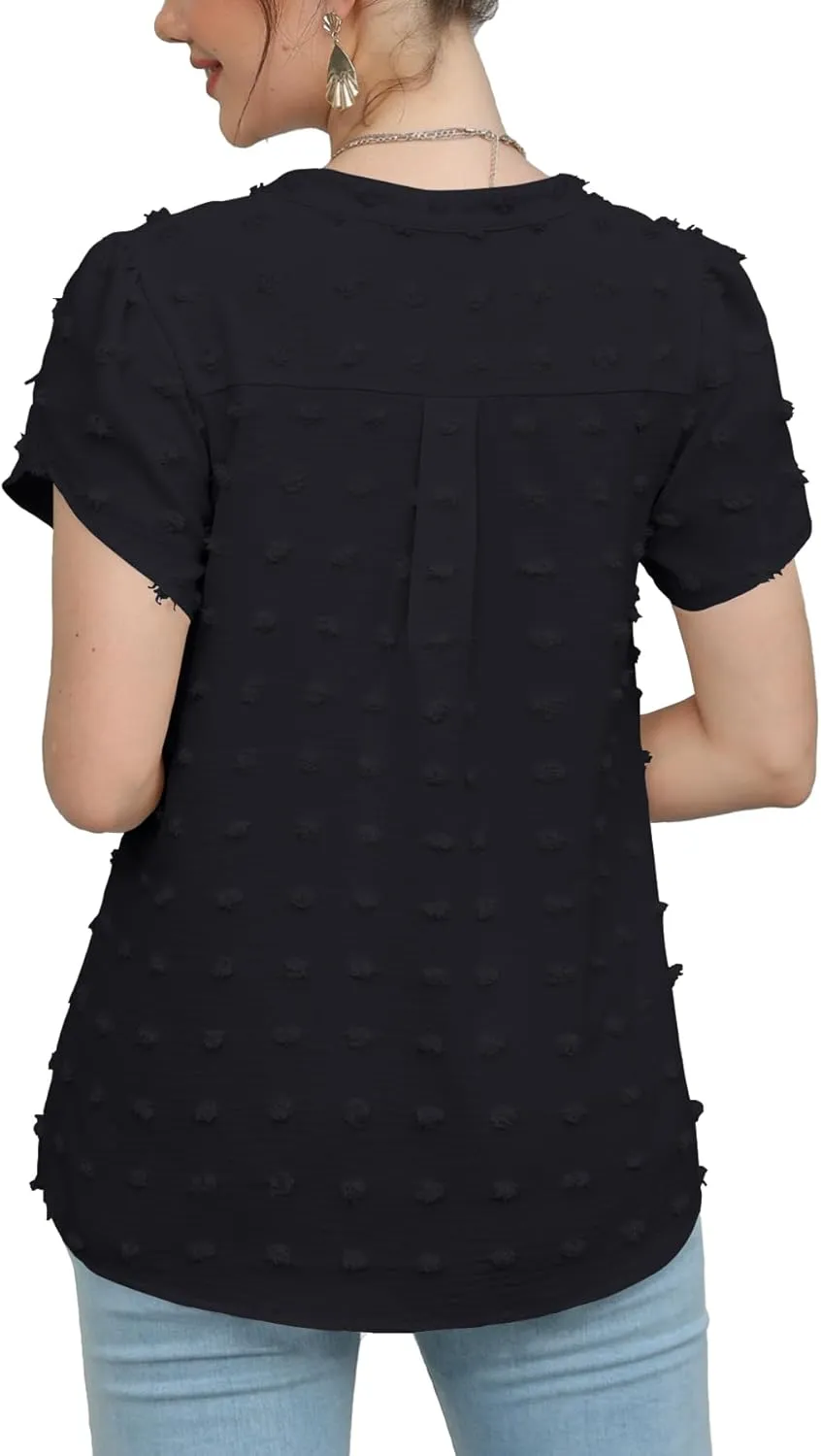 Womens Summer Tops Casual V Neck T Shirts Petal Short Sleeve Blouses Dressy Loose Fit Tunic