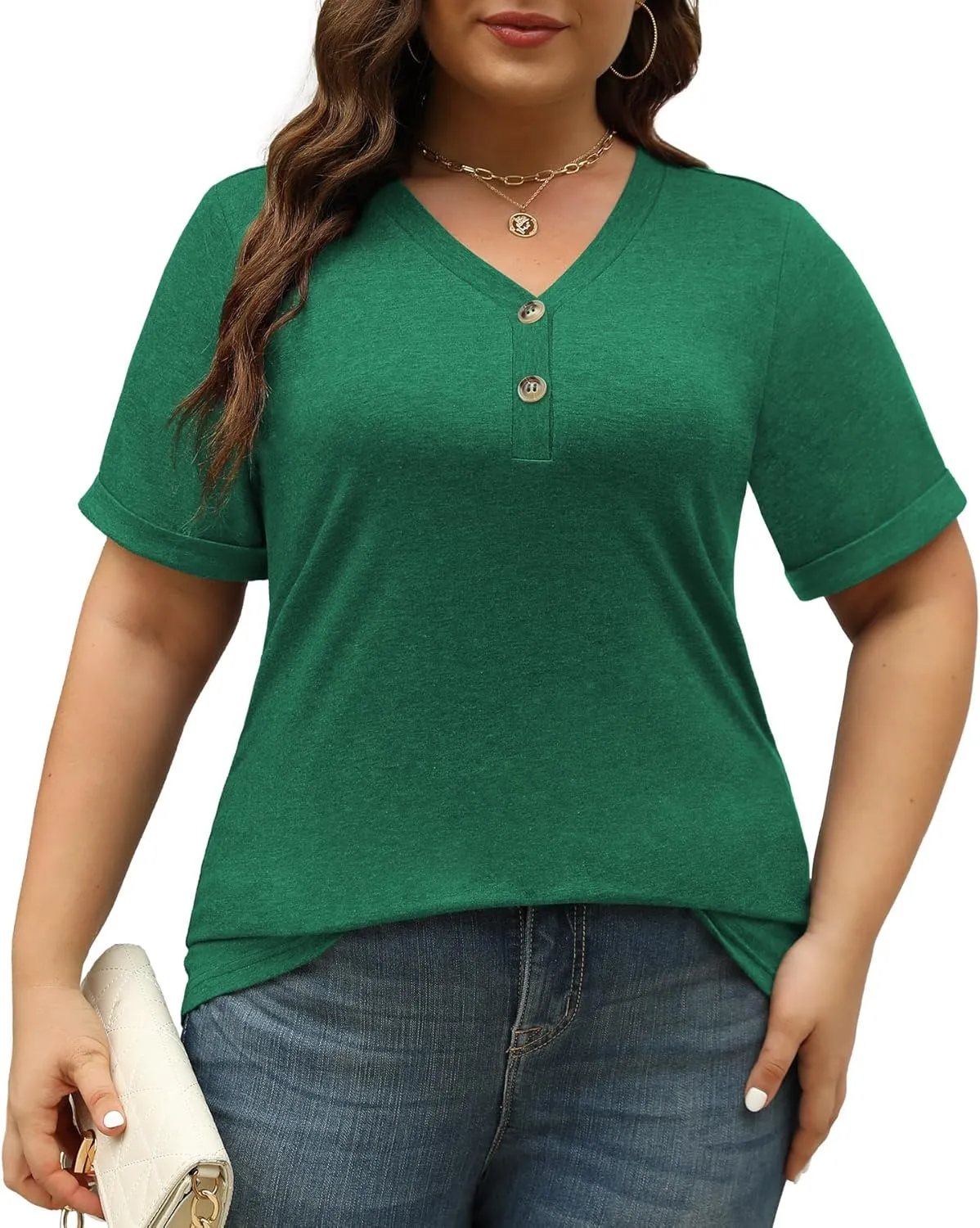 Womens Summer Tops Trendy Button Down V Neck Shirts Short Sleeve Blouses Business Casual Loose Tunics