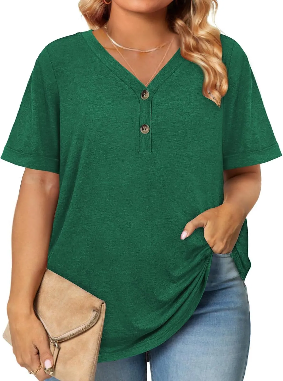Womens Summer Tops Trendy Button Down V Neck Shirts Short Sleeve Blouses Business Casual Loose Tunics