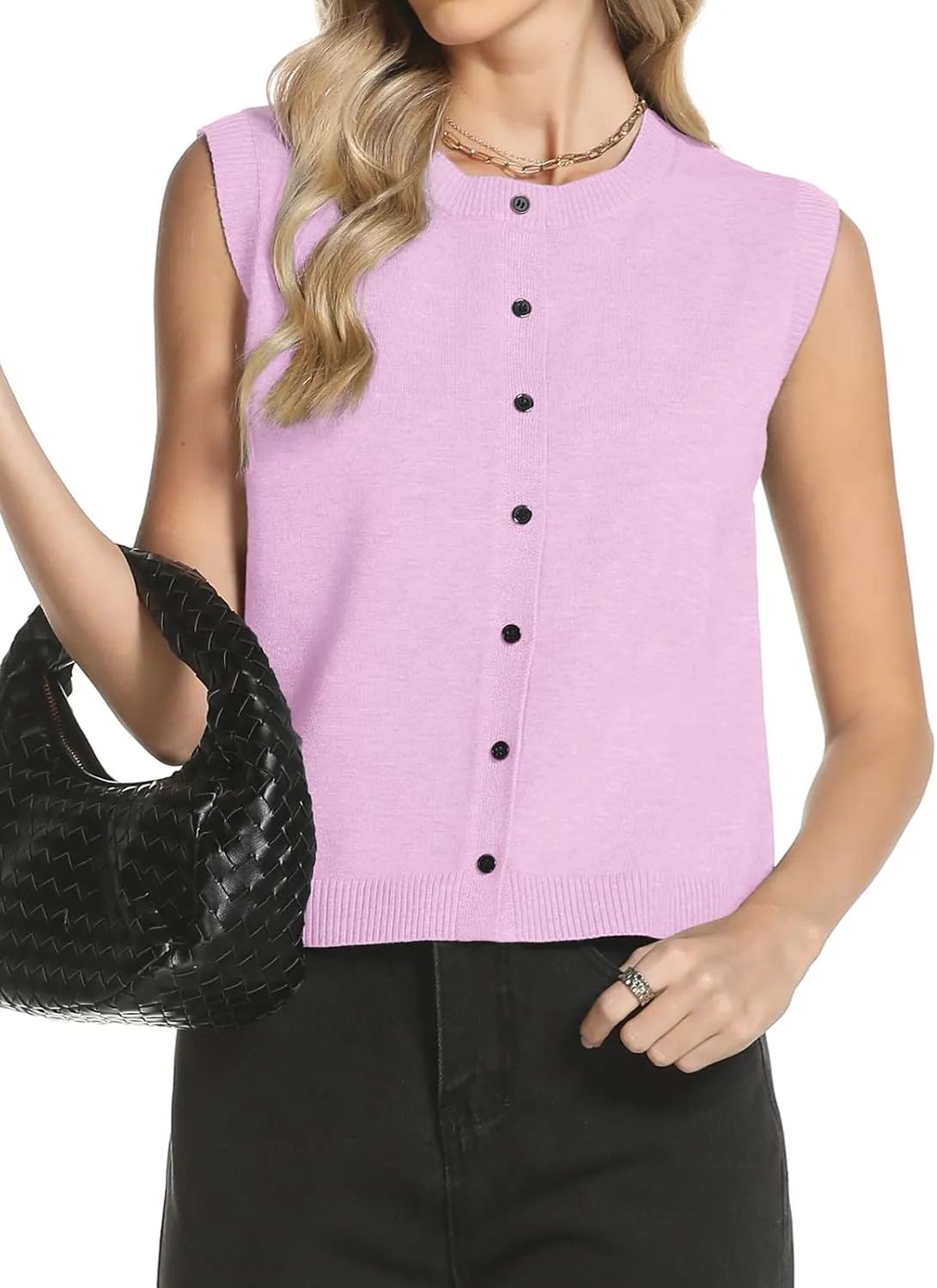 Womens Sweater Vest Summer Crewneck Button Down Tank Tops 2025 Trendy Sleeveless Knit Cardigan Crop Tops