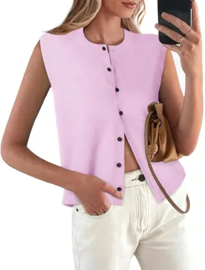 Womens Sweater Vest Summer Crewneck Button Down Tank Tops 2025 Trendy Sleeveless Knit Cardigan Crop Tops