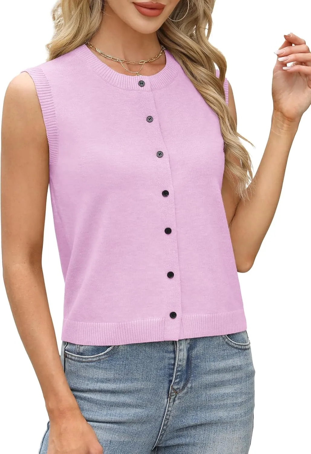 Womens Sweater Vest Summer Crewneck Button Down Tank Tops 2025 Trendy Sleeveless Knit Cardigan Crop Tops