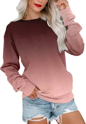 Womens Sweatshirts Crewneck Loose Fitting Tops Long Sleeve Color Block Casual Lightweight Shirts Pullover Blouses