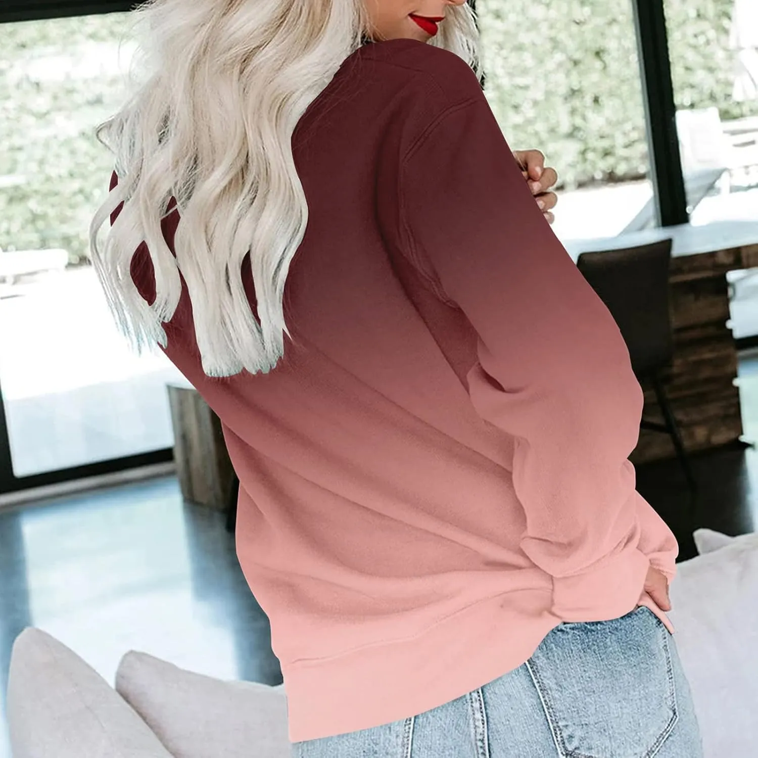 Womens Sweatshirts Crewneck Loose Fitting Tops Long Sleeve Color Block Casual Lightweight Shirts Pullover Blouses