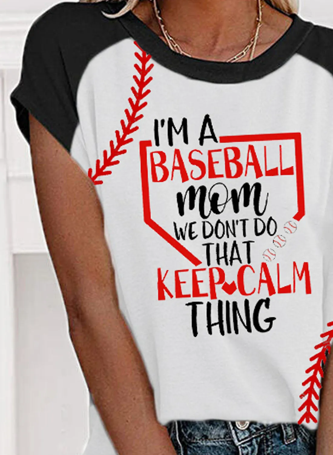Women's T-shirts Geometric Letter Baseball Print T-shirts
