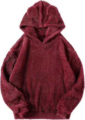 Womens Teddy Hoodies Fuzzy Fleece Shaggy Oversized Sweatshirts Winter Warm Long Sleeve Pullover with Pocket