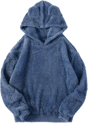 Womens Teddy Hoodies Fuzzy Fleece Shaggy Oversized Sweatshirts Winter Warm Long Sleeve Pullover with Pocket