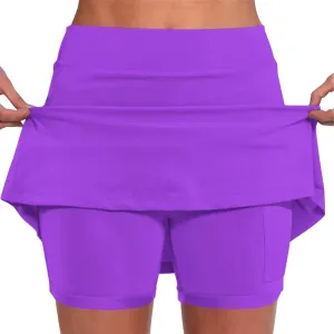 Women's Tennis Shorts with Pockets Solid Golf Mini Skirts Plus Size Tummy Control Skinny Active Summer Workout 2 in 1 Shorts