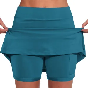 Women's Tennis Shorts with Pockets Solid Golf Mini Skirts Plus Size Tummy Control Skinny Active Summer Workout 2 in 1 Shorts