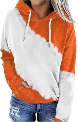 Women's Tie Dye Color Block Hoodies Long Sleeve Drawstring Preppy Pullover Oversized Comfy Casual 2024 Fall Clothes