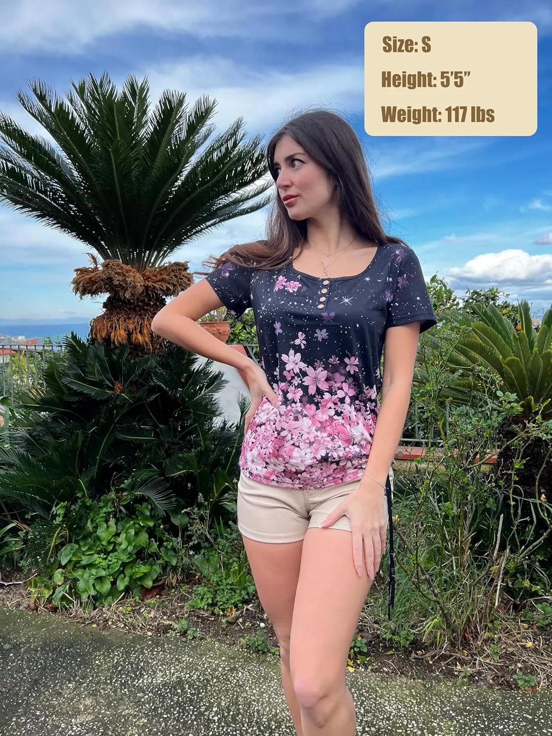 Womens Tops Short Sleeve Summer Henley Shirts Scoop Neck Ruched Blouses Dressy Casual Tunic Tops